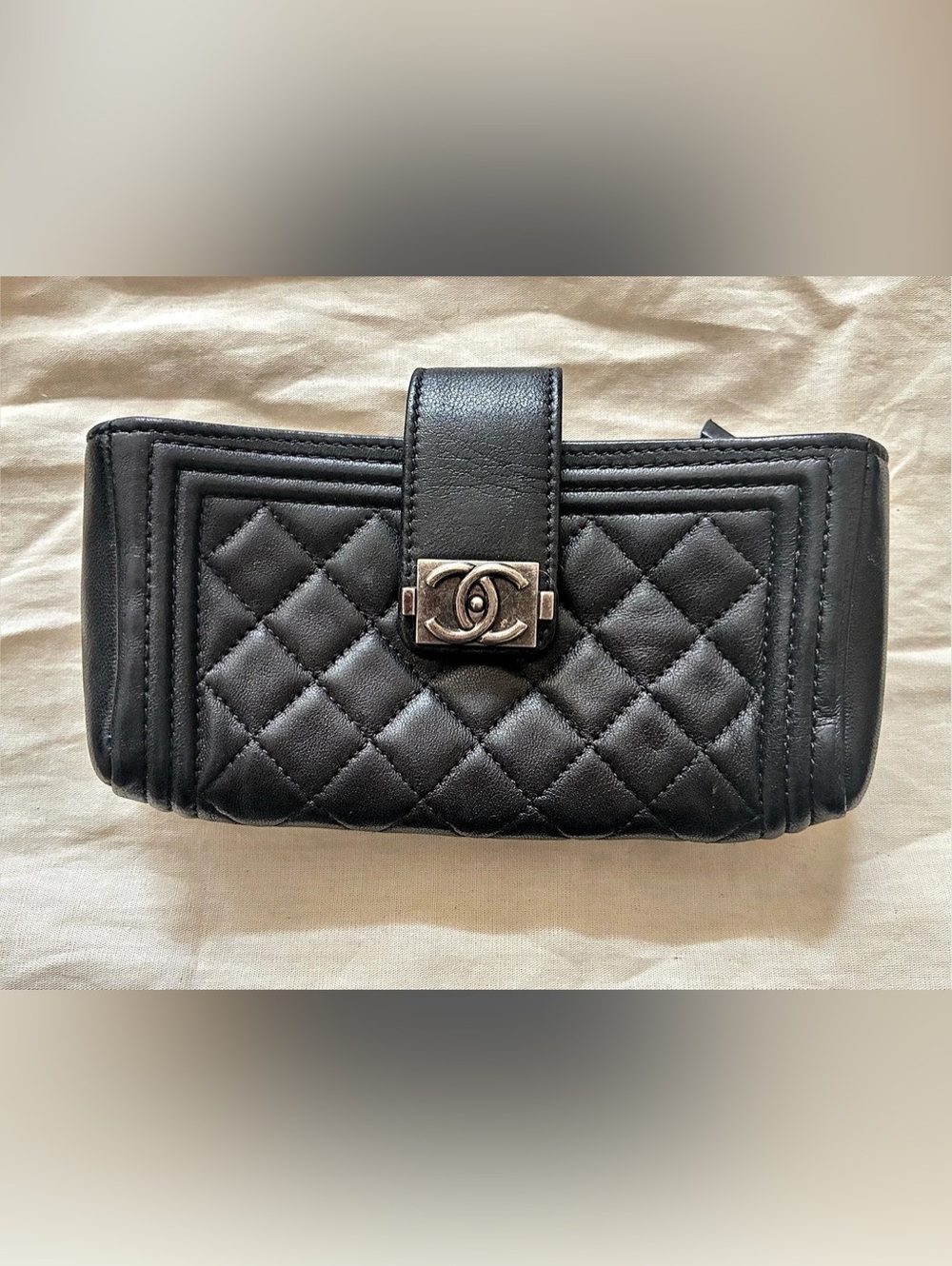 Chanel Boy Black Flap Quilted Wallet/Clutch